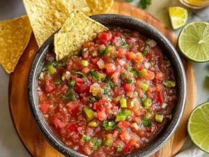 Homemade restaurant style salsa in a bowl with fresh ingredients
