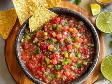 Homemade restaurant style salsa in a bowl with fresh ingredients