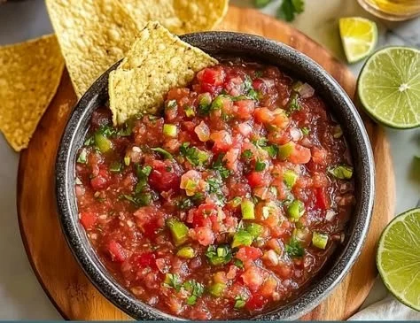 Homemade restaurant style salsa in a bowl with fresh ingredients