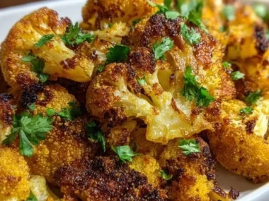 Delicious honey curry roasted cauliflower seasoned and baked to perfection.