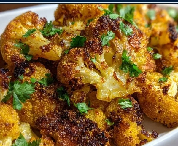 Delicious honey curry roasted cauliflower seasoned and baked to perfection.