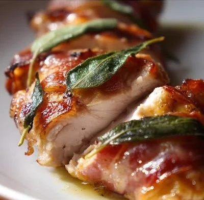 Delicious Italian Chicken Saltimbocca on a plate with fresh herbs