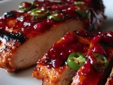 Jalapeño Raspberry Chicken dish garnished and ready to serve