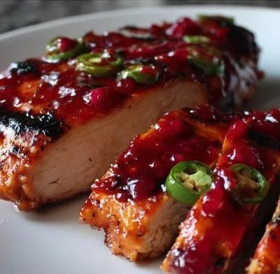 Jalapeño Raspberry Chicken dish garnished and ready to serve