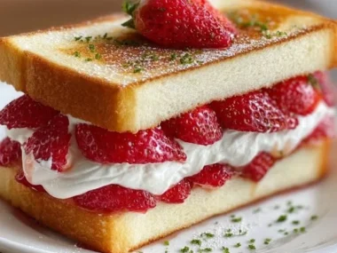 Japanese strawberry fruit sandwich with fresh strawberries and cream
