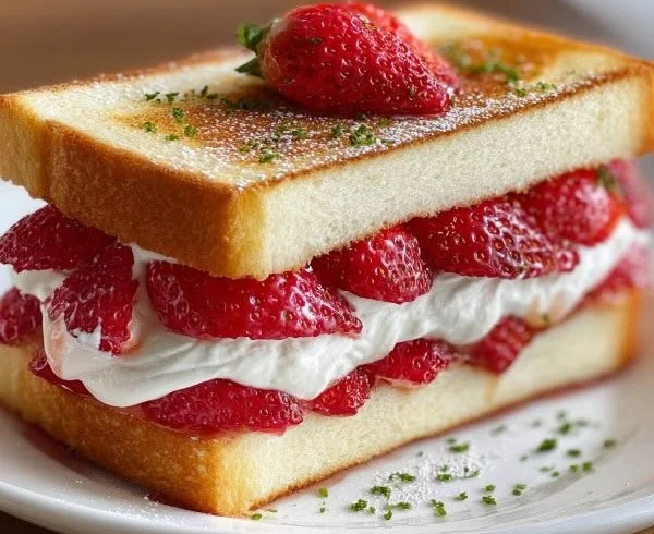 Japanese strawberry fruit sandwich with fresh strawberries and cream