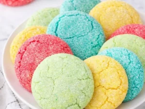 Colorful Jello cookies arranged on a plate for Easter celebrations