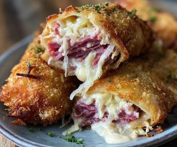 Keto-Friendly Reuben Roll-Ups on a plate, ideal for low-carb diets