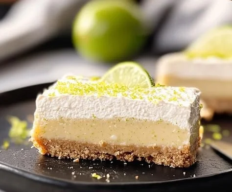 Delicious key lime pie bars topped with whipped cream and lime zest