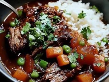 Korean style pot roast served with vegetables and flavorful sauce.