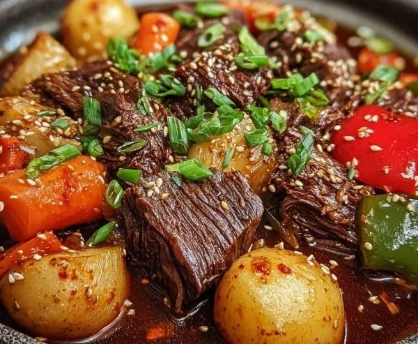 Korean Style Pot Roast served with vegetables and rich sauce