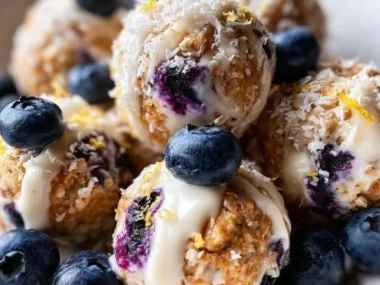 Lemon Blueberry Cottage Cheese Protein Bites served on a plate