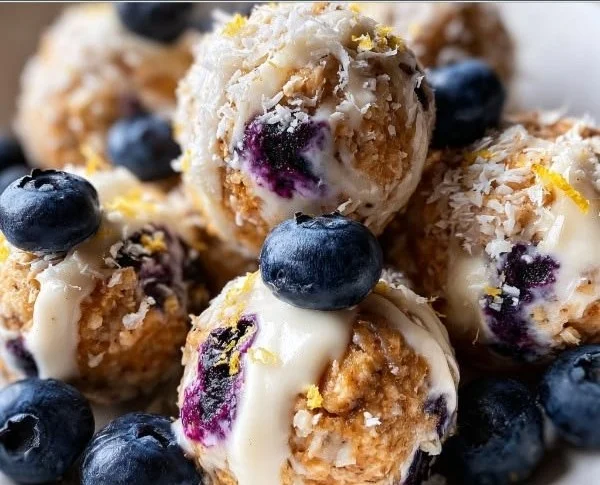 Lemon Blueberry Cottage Cheese Protein Bites served on a plate