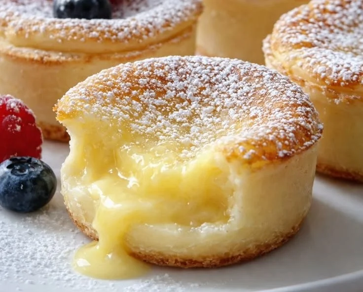 Slice of Lemon Impossible Pie on a white plate with a lemon decoration