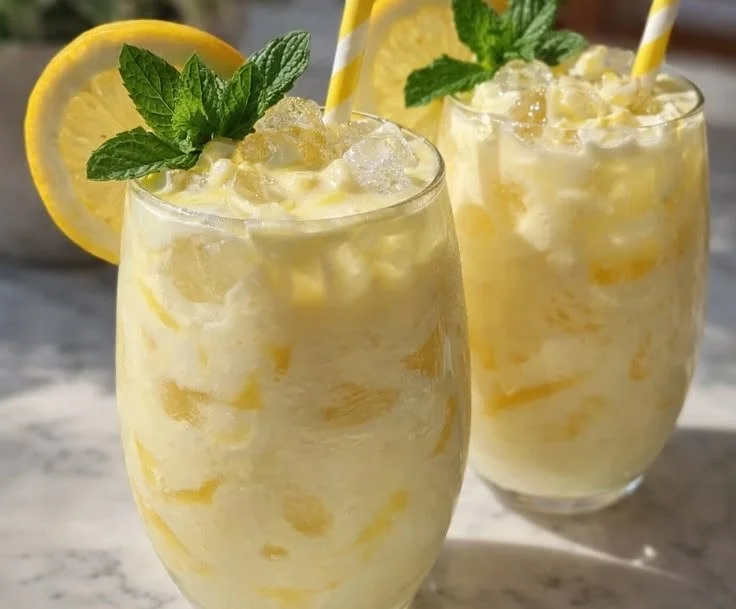 A refreshing glass of homemade lemonade with lemon slices and mint leaves.