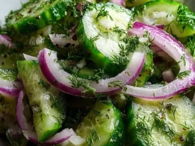 Low-calorie crunchy cucumber salad with fresh ingredients