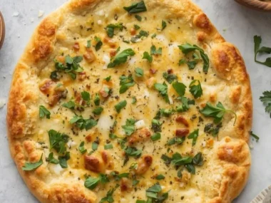 Low-Carb Garlic Keto Flatbread on a wooden board