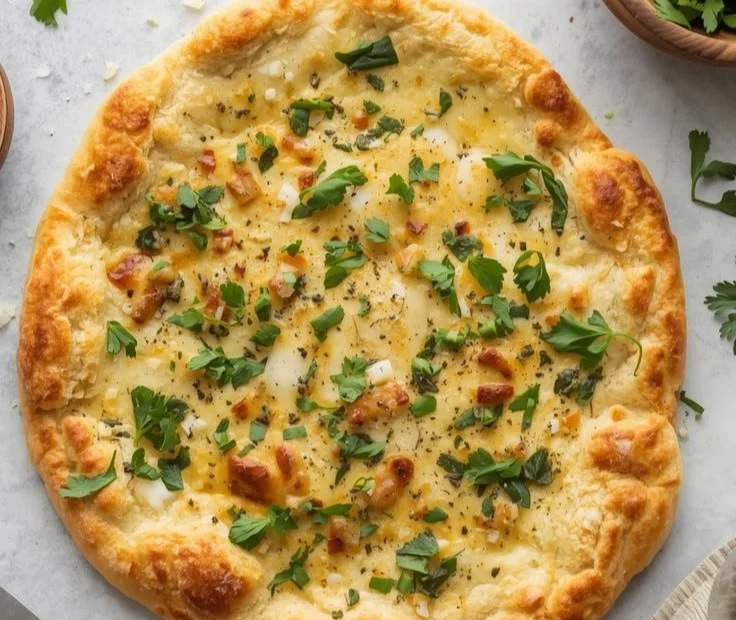 Low-Carb Garlic Keto Flatbread on a wooden board