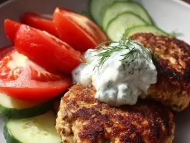 Delicious Mediterranean chicken patties garnished with herbs and served on a plate