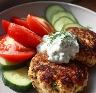 Delicious Mediterranean chicken patties garnished with herbs and served on a plate