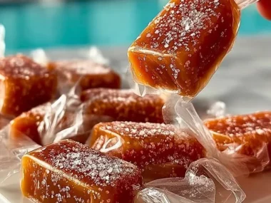Homemade molasses pull taffy on a wooden table