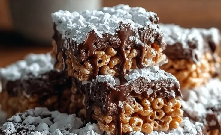Delicious Muddy Buddy Rice Krispies treat on a plate.