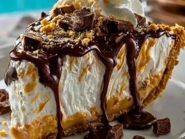 Old-Fashioned Amish Peanut Butter Dream Pie served on a dessert plate