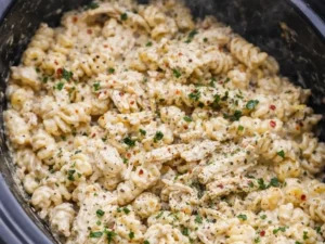 Delicious Parmesan Garlic Chicken Pasta served in a bowl with fresh herbs