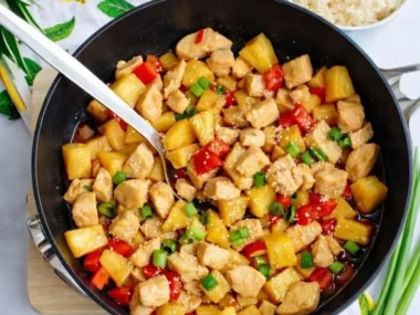 Delicious Pineapple Chicken and Rice Skillet for a quick weeknight dinner.