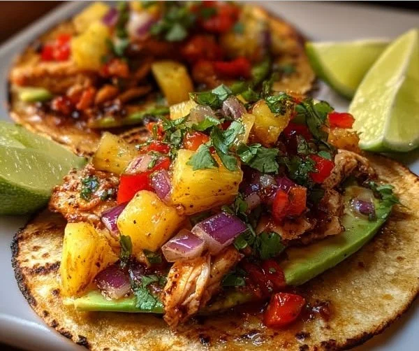 Pineapple Chicken Tacos with fresh ingredients and vibrant colors