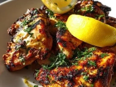 Delicious Portuguese grilled chicken with vibrant seasonings and herbs