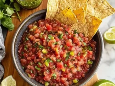 Homemade restaurant style salsa made with fresh ingredients