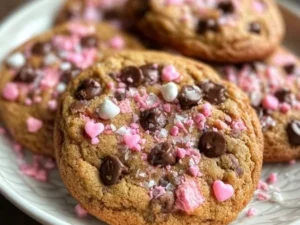 Freshly baked Rose Chocolate Chip Cookies with floral accents