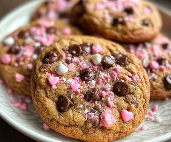 Freshly baked Rose Chocolate Chip Cookies with floral accents