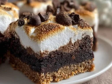 Decadent S'mores brownies with vanilla bean marshmallow topping