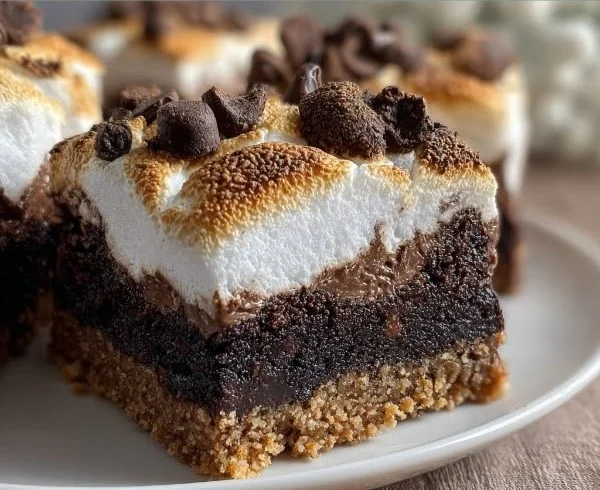 Decadent S'mores brownies with vanilla bean marshmallow topping