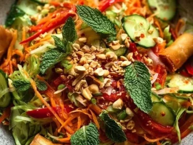 Fresh Spring Roll Salad served with a Spicy Ginger Dressing