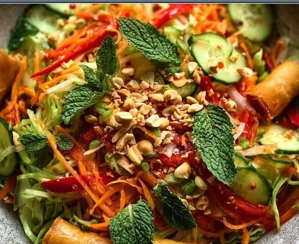 Fresh Spring Roll Salad served with a Spicy Ginger Dressing