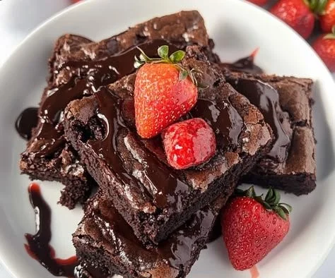 Delicious strawberry brownies with fresh strawberries and chocolate