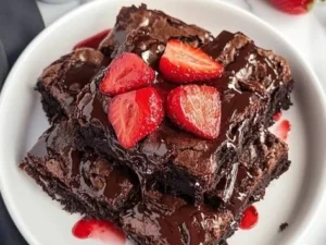 Delicious strawberry brownies with fresh strawberries and rich chocolate