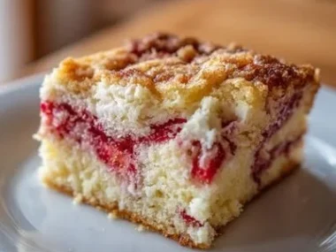 Strawberry Earthquake Cake Delight topped with fresh strawberries and whipped cream