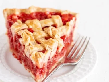Homemade Strawberry Rhubarb Pie with a flaky crust and vibrant filling