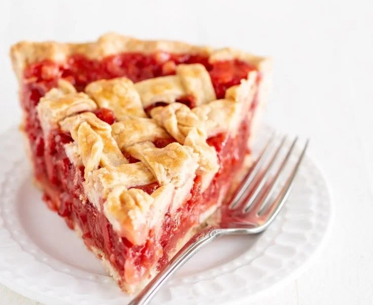 Homemade Strawberry Rhubarb Pie with a flaky crust and vibrant filling