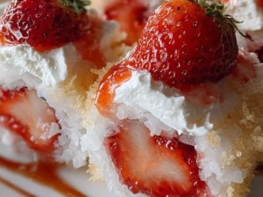 Strawberry Shortcake Sushi dessert with strawberries and cream