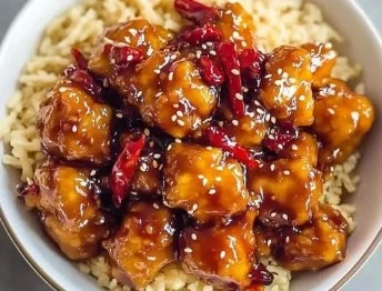 Zesty Hot Orange Chicken dish with vibrant colors and delicious sauce